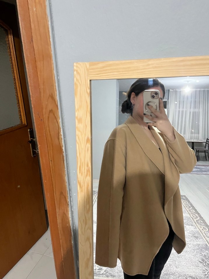 Bej Kadın Midi Yün Kaban - Görsel 3