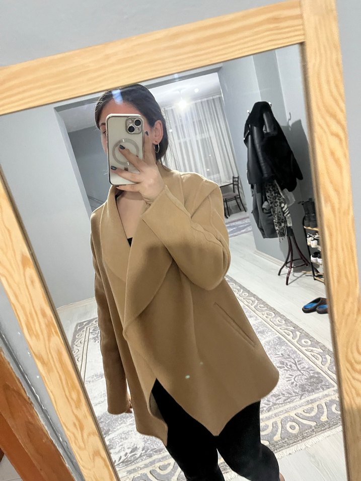 Bej Kadın Midi Yün Kaban - Görsel 4