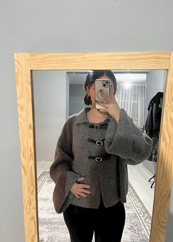 Düğmeli Gri Salaş Örgü Kazak - Görsel 2