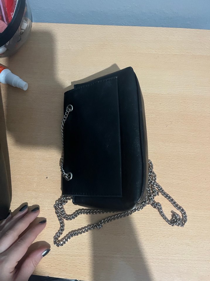 Zincir Detaylı Siyah Deri Kadın Çanta - Görsel 2