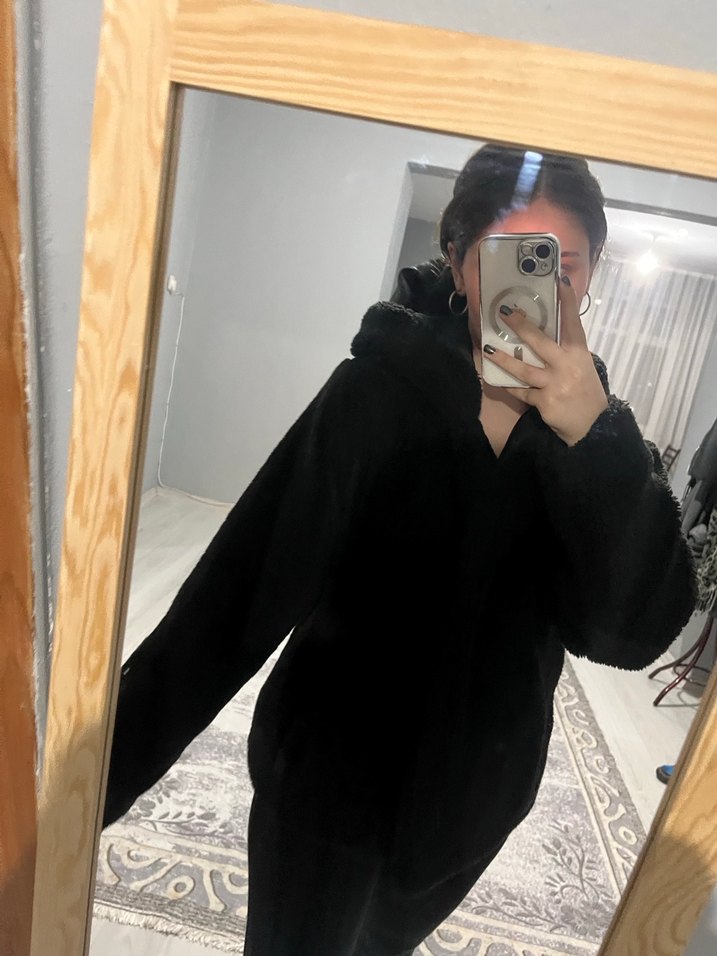 Siyah Midi Kadın Kışlık Mont Yüksek Yakalı - Görsel 2