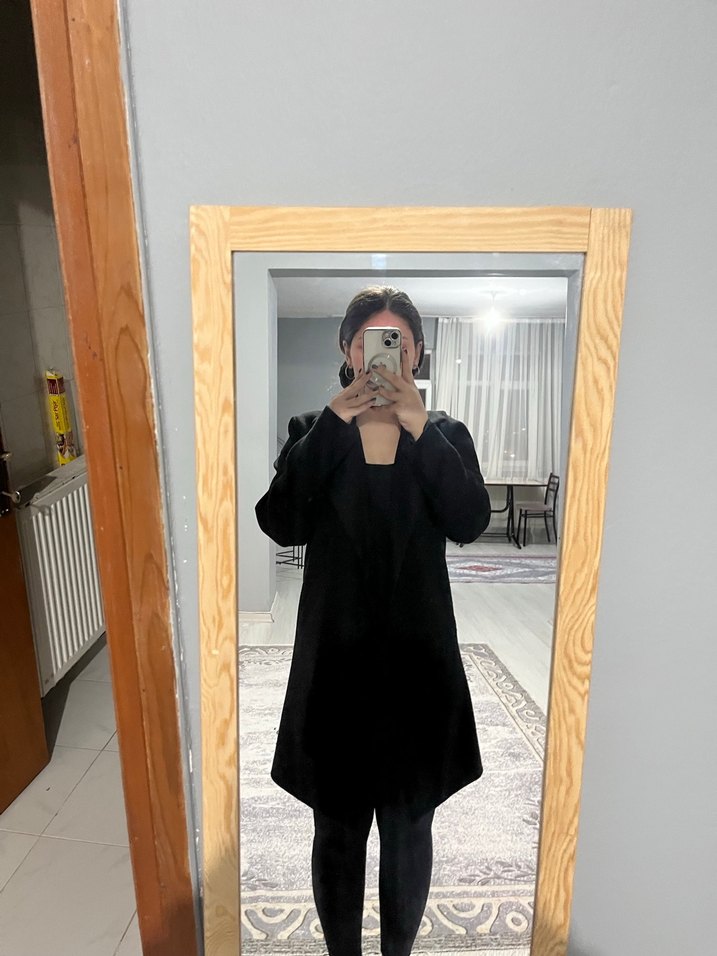 Kadın Siyah Midi kaban - Görsel 3