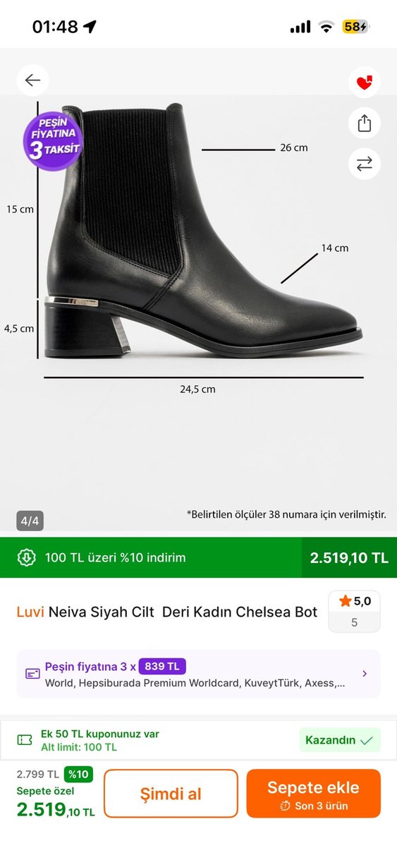 Luvi Neiva Siyah Deri Chelsea Bot - Görsel 3