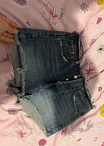 xs Beden Kadın Koyu Mavi Mini Denim Şort