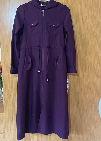 Kadın Mor Fermuarlı Kapüşonlu Spor Pardesü - Görsel 2