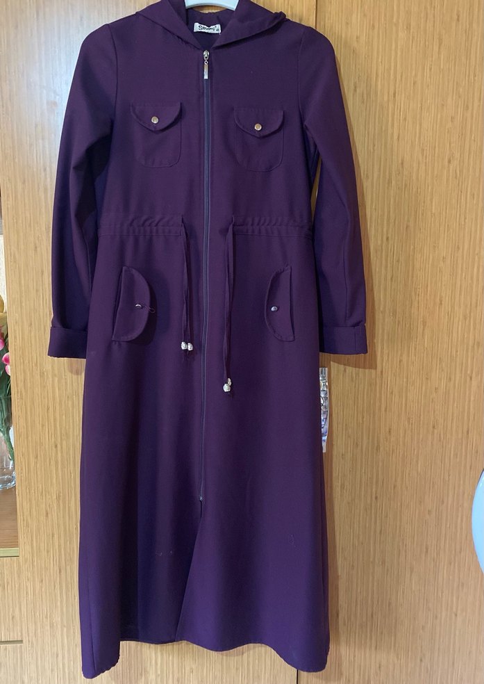 Kadın Mor Fermuarlı Kapüşonlu Spor Pardesü - Görsel 2