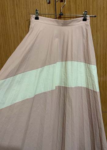 Pembe Pastel Uzun Keten Pilili Etek - Görsel 3