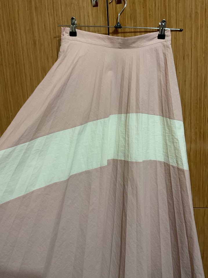 Pembe Pastel Uzun Keten Pilili Etek - Görsel 3