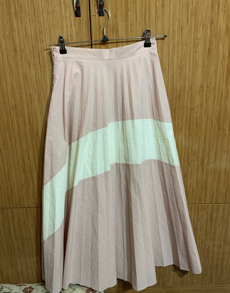 Pembe Pastel Uzun Keten Pilili Etek - Görsel 2