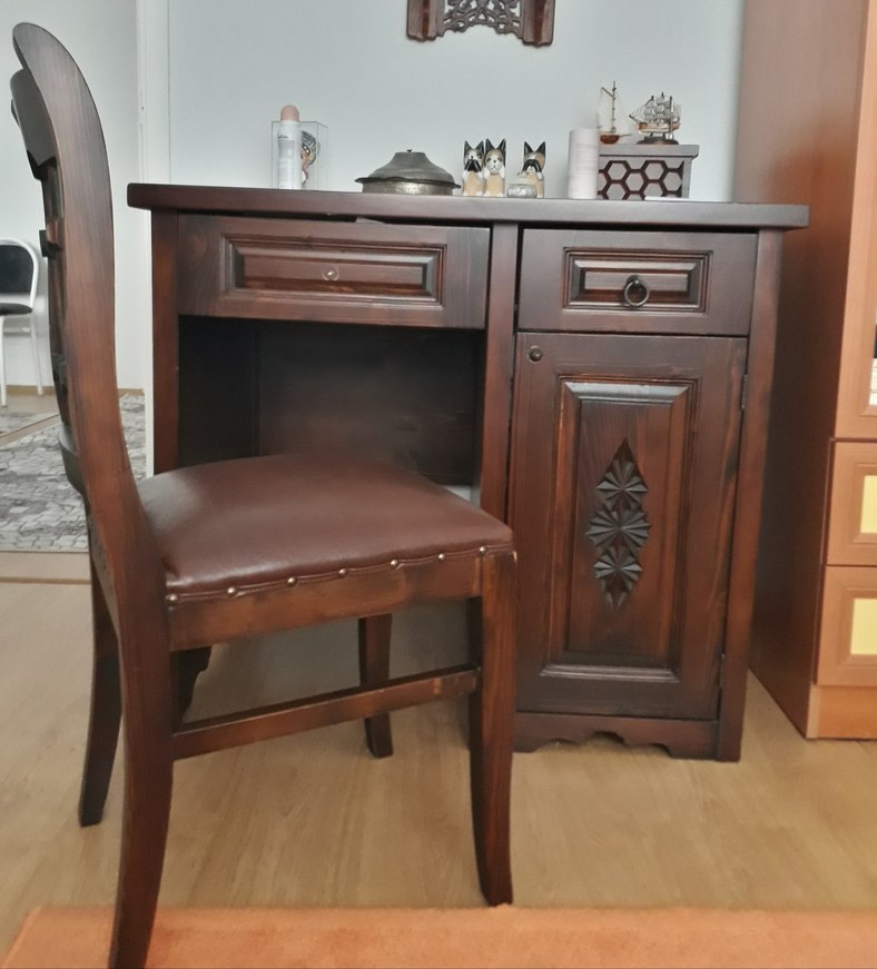 Koyu Kahverengi Çalışma/ Bilgisayar Masası ve Sandalyesi - Görsel 3