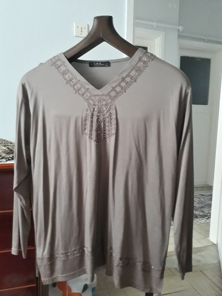 Boncuk İşlemeli V Yaka Kadın Bluz - Görsel 3