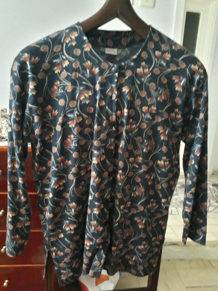 Bohem Gri Çiçek Desenli Uzun Kollu Bluz - Görsel 2