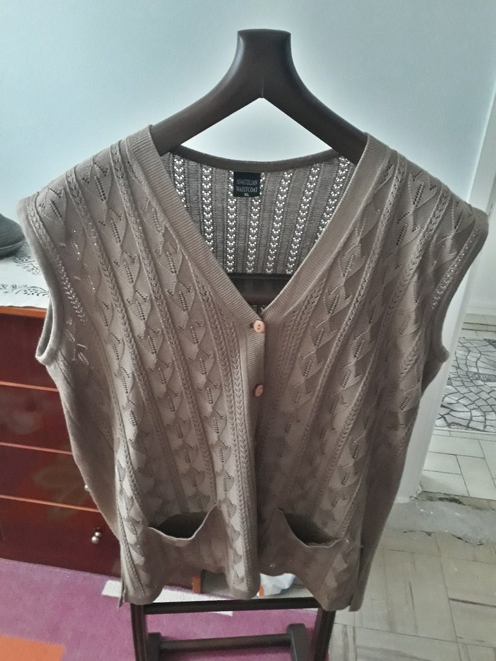 V Yaka Örgü Bohem Kadın Yelek - Görsel 2