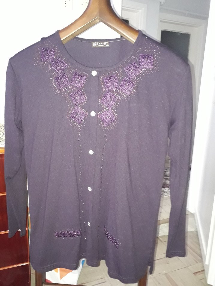 Mor İşlemeli Uzun Kollu Triko Bluz - Görsel 2