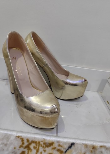Diğer Parlak Altın Platform Topuklu Kadın Stiletto