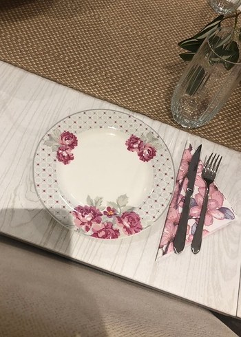 Pembe Çiçekli Tabak 15 adet - Görsel 2