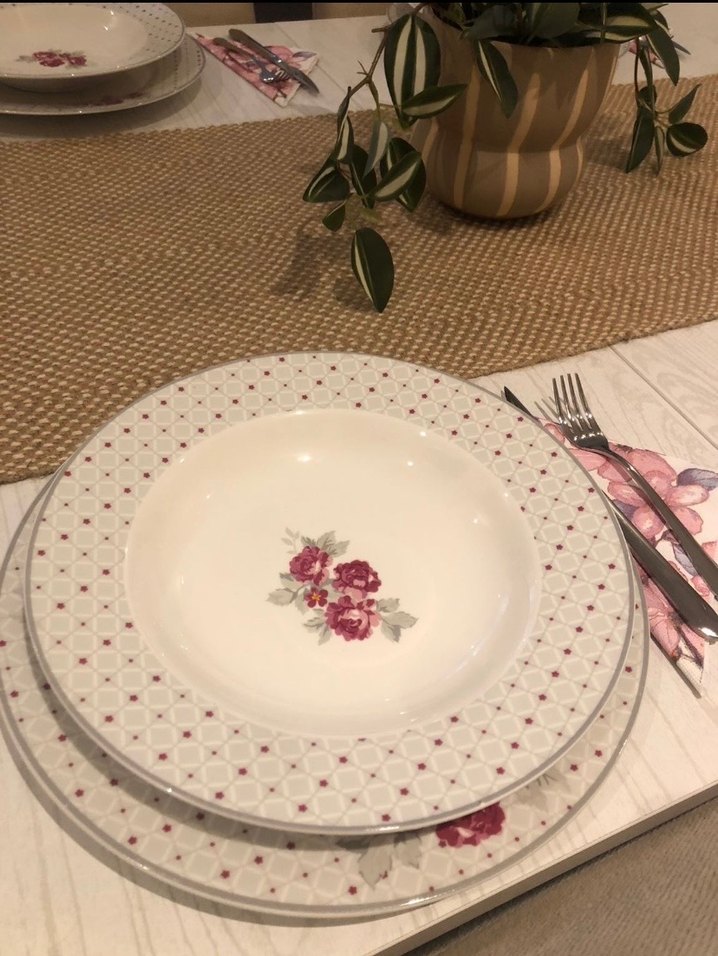 Pembe Çiçekli Tabak 15 adet - Görsel 4