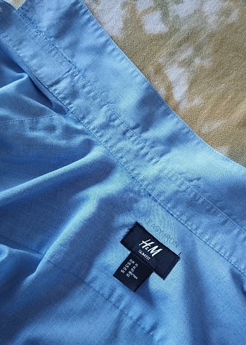 H&M Mavi Kısa Kollu Keten Gömlek