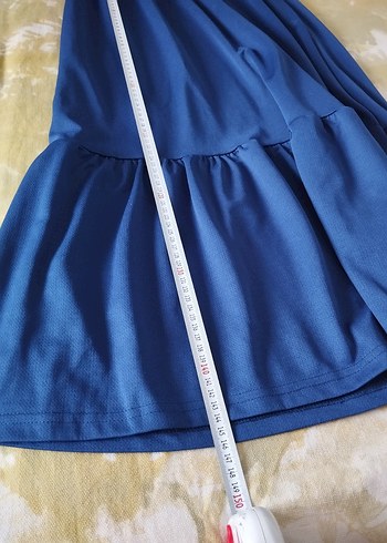 xxl Beden mavi Renk Uzun Kollu Pilili Mavi Uzun Elbise