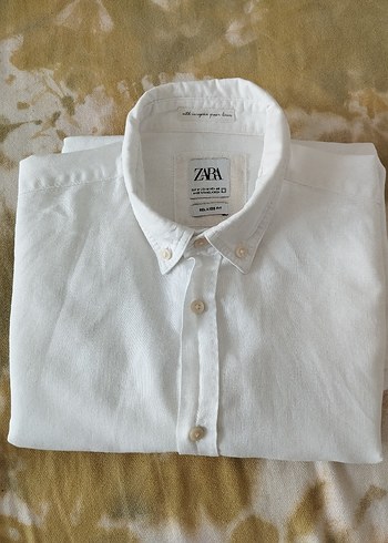 Zara Beyaz Keten Kısa Kollu Gömlek