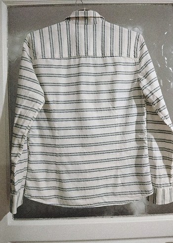 Mavi Jeans Erkek Beyaz Gri Çizgili Keten Gömlek