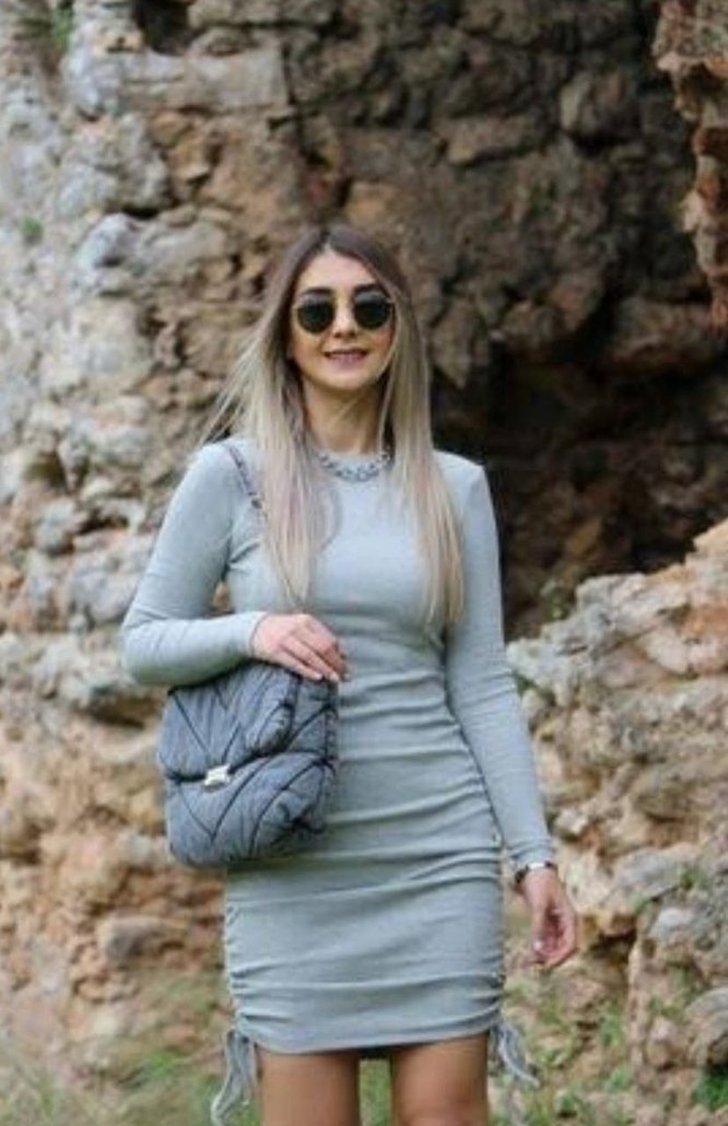 Gri Mini Triko Elbise Uzun Kollu - Görsel 4