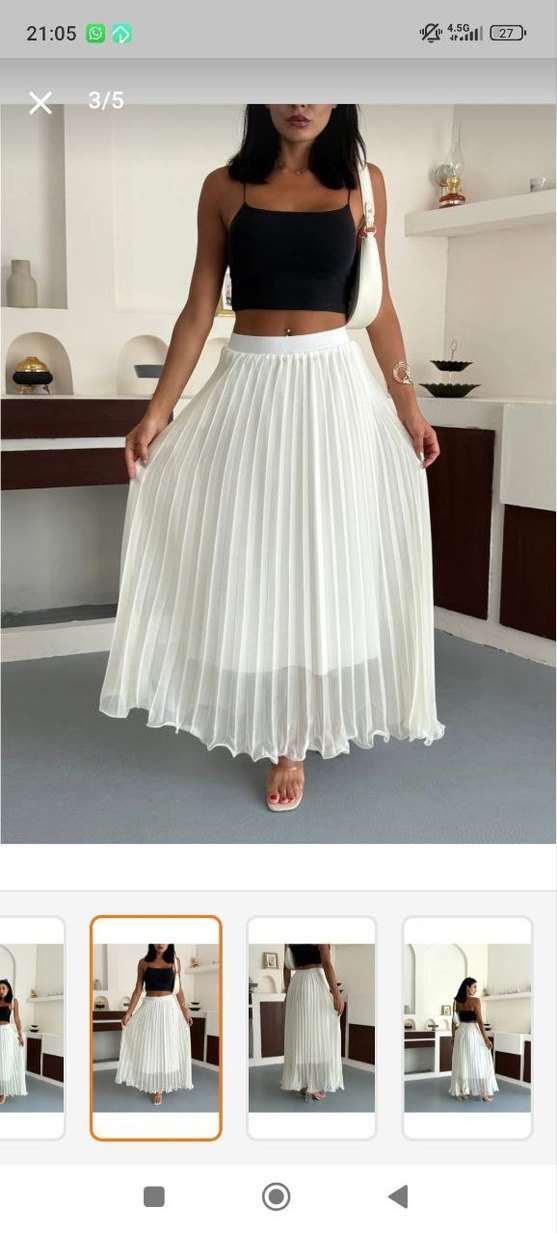 Beyaz Piliseli Uzun Etek - Görsel 4