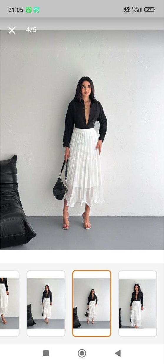 Beyaz Piliseli Uzun Etek - Görsel 3