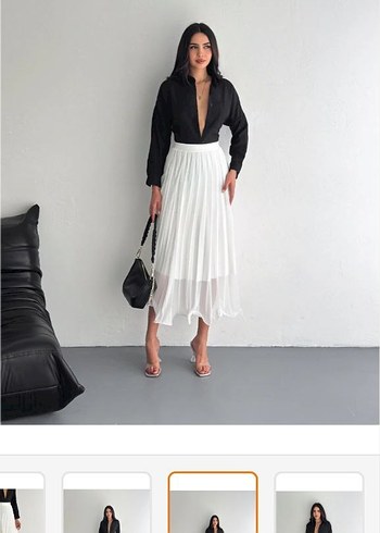 Kadın Kahverengi Pileli Uzun Etek - Görsel 5