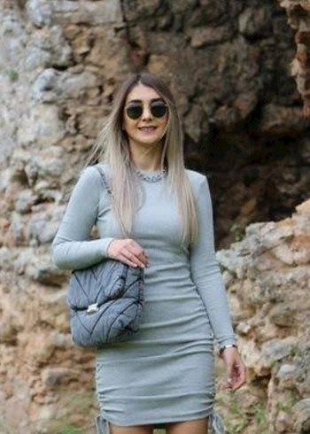 Gri Uzun Kollu Mini Elbise - Görsel 6