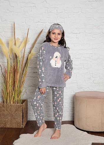 Anne kız kombin polar pijama takımı