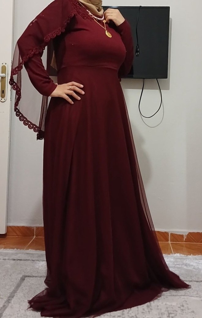 Bordo Uzun Abiye - Görsel 2