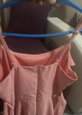 s Beden pembe Renk Pembe Mini Drapeli Straplez Tulum
