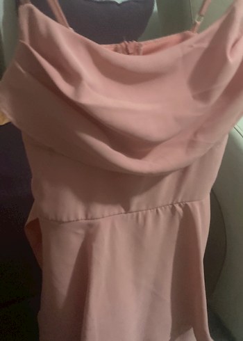 Diğer Pembe Mini Drapeli Straplez Tulum