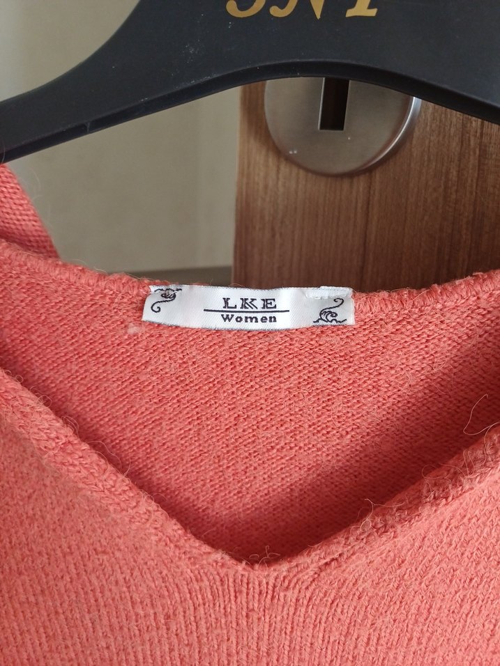 Kırmızı V Yaka Uzun Kollu Örgü Kadın Kazak - Görsel 2