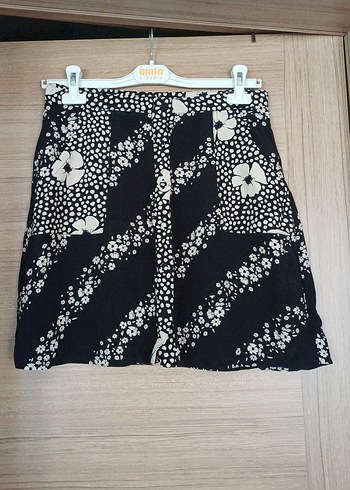 Düğmeli Siyah Bohem Mini Etek