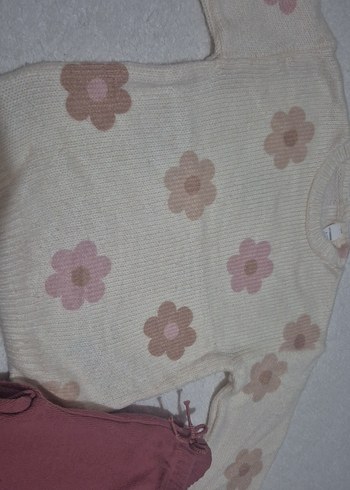 LC Waikiki Pembe Çiçekli Örgü Bebek Kız Takımı