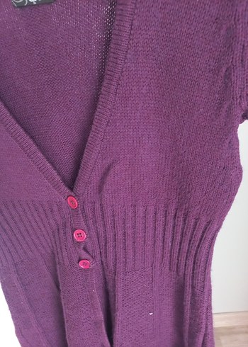 Mor V Yaka Düğmeli Triko Hamile Elbisesi - Görsel 4