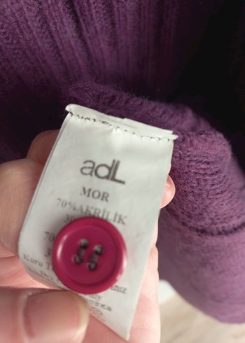 Mor V Yaka Düğmeli Triko Hamile Elbisesi - Görsel 7