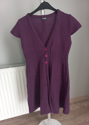 Mor V Yaka Düğmeli Triko Hamile Elbisesi - Görsel 2