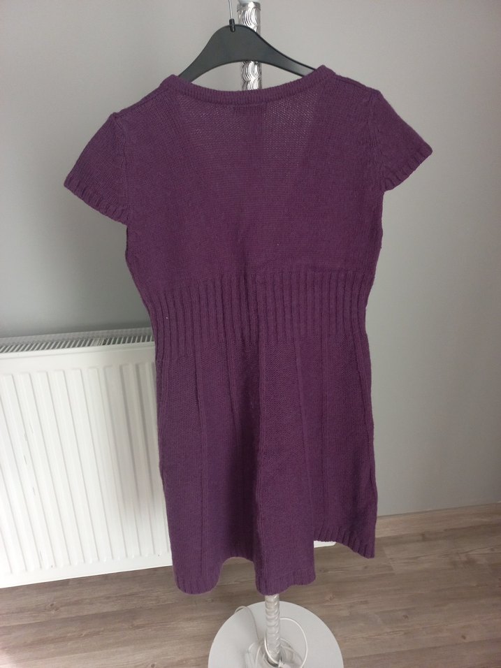 Mor V Yaka Düğmeli Triko Hamile Elbisesi - Görsel 5