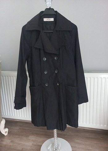 Düğmeli Siyah Midi Kadın Trençkot - Görsel 2