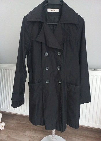 Düğmeli Siyah Midi Kadın Trençkot - Görsel 3