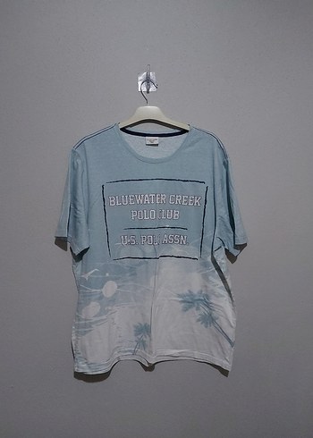 U.S Polo Assn. Mavi Baskılı Erkek Kısa Kollu Oversize Tişört