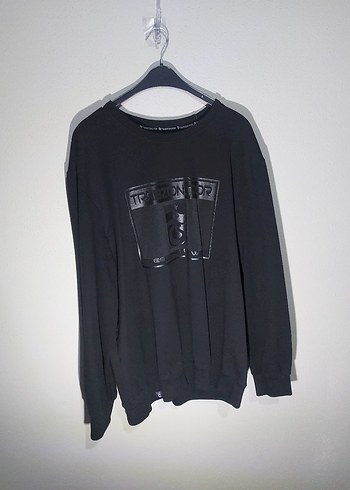 Erkek Siyah Deri Baskılı Sweatshirt - Görsel 5