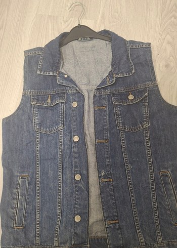 l Beden lacivert Renk Düğmeli Mavi Denim Kolsuz Ceket M ,L uyumlu