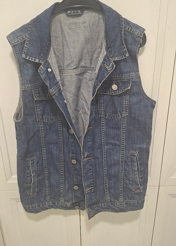 Düğmeli Mavi Denim Kolsuz Ceket M ,L uyumlu