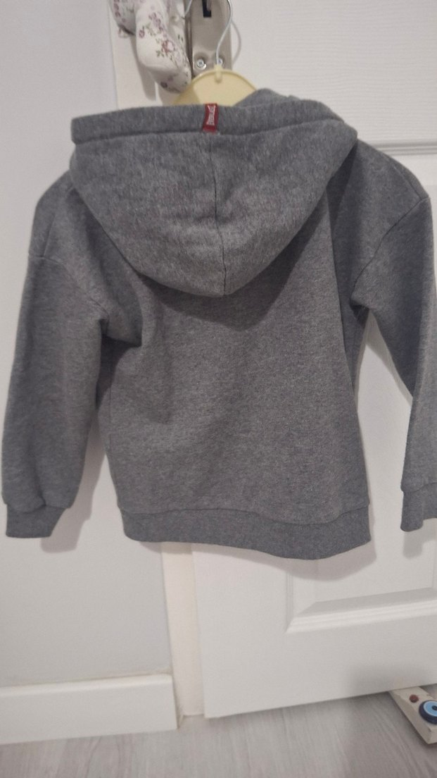 Kapüşonlu Fermuarlı Gri kız  Çocuk Sweatshirt - Görsel 2