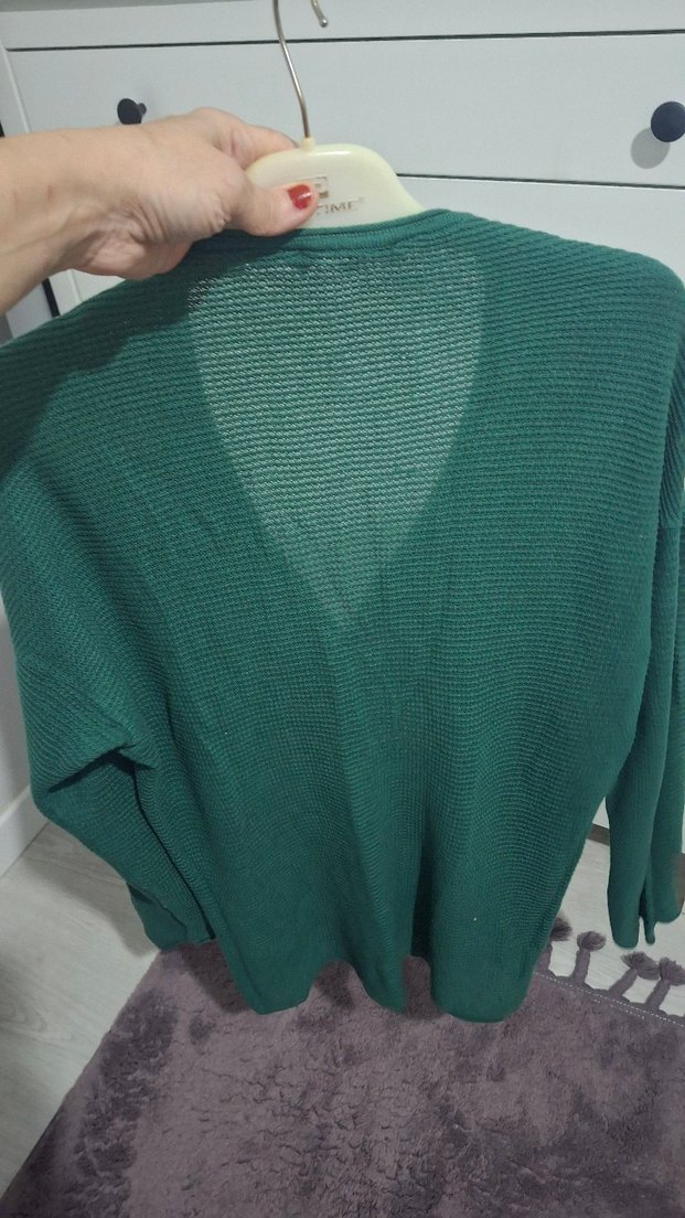 V Yaka Yeşil Triko Kadın Kazak - Görsel 4