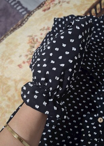 Puantiye Desenli Siyah Midi Elbise Yepyeni - Görsel 4